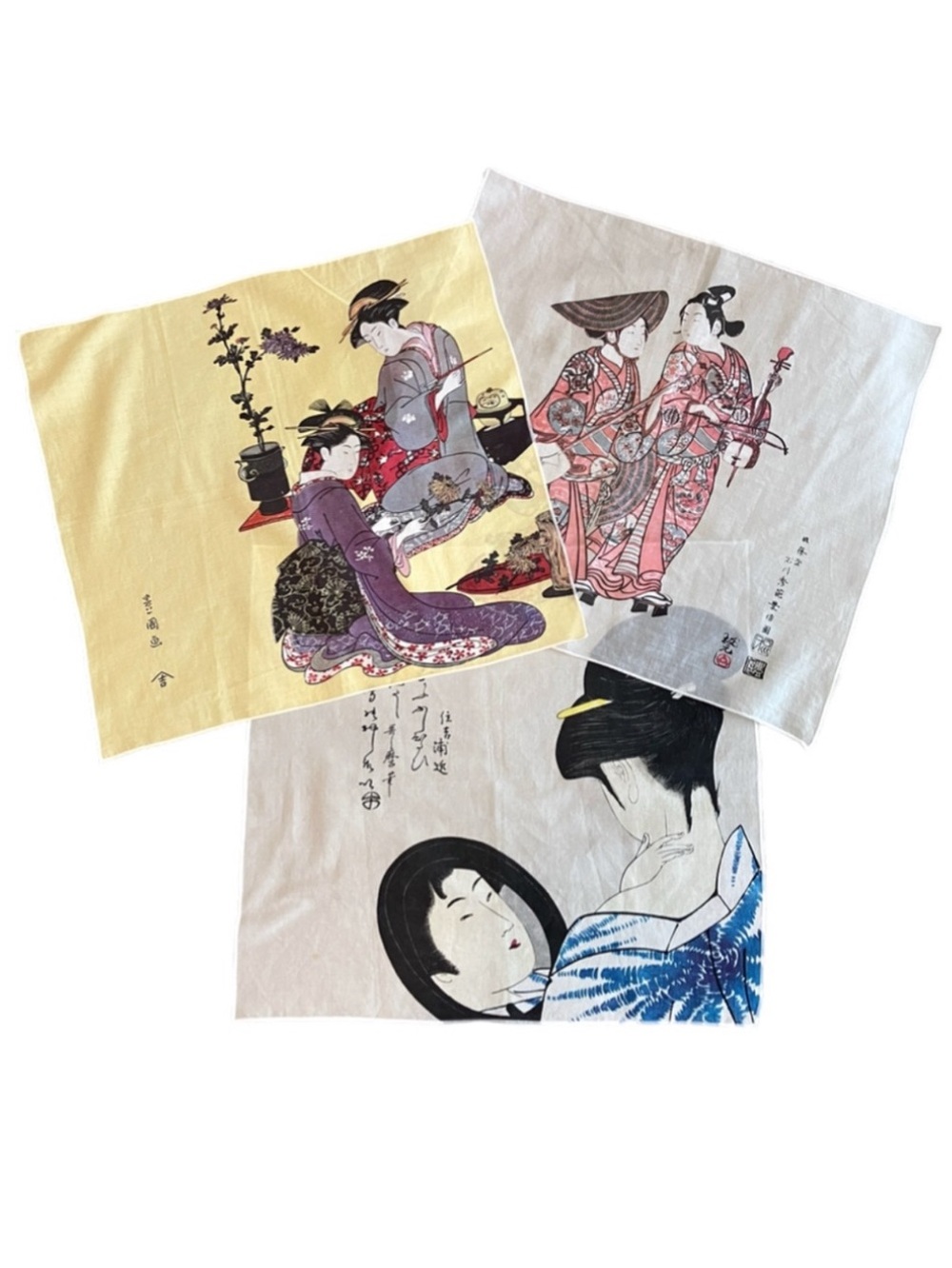 3 Japanese Neckerchiefs / Handkerchiefs / Scarves